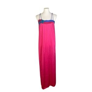 Vintage pink and blue long maxi nightgown, size large. Nylon soft sexy 70’s 80’s